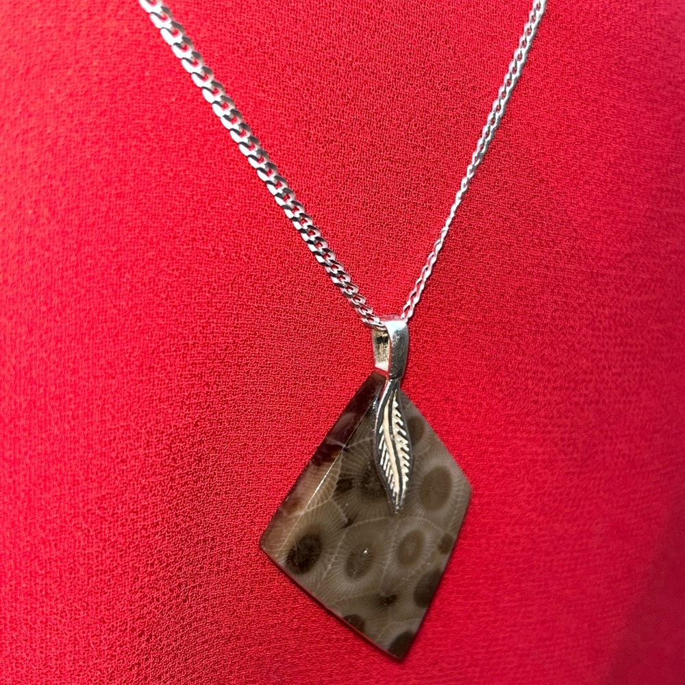 PETOSKEY STONE Necklace with 925 Sterling Silver bail and chain